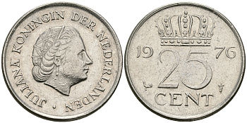 НИДЕРЛАНДЫ 25 ЦЕНТОВ 1976 ЮЛИАНА KM 183 никель 96-244