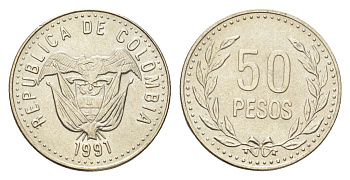 Колумбия 50 песо 1991 KM 283 медь цинк нкиель UNC 4664-143