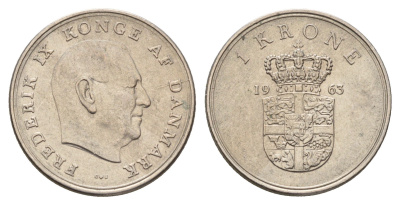 Дания 1 крона 1963 C;S, Фредерик IX (1947-1972) KM 851 медно-никель 56-341