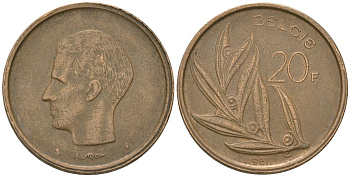 Бельгия 20 франков 1981 BELGIE, Бодуэн I (1951-1993) KM 160 никель бронза 4561-1016