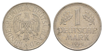 ФРГ 1 марка 1990 A KM 110, J. 385 медно-никель 4628-747