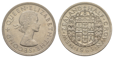 Новая Зеландия 1/2 кроны 1963 Елизавета II (1952-2022) KM 29.2 медно-никель UNC 29-621