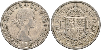 Великобритания 1/2 кроны 1955 Елизавета II (1952-2022) KM 907, Spink 4145 медно-никель 4587-946