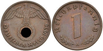 Германия 1 рейхспфенниг 1939 A KM 89, J 361 бронза 4392-165