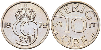 Швеция 10 эре 1979 U, Карл XVI Густав (1973- ) КМ 850 медно-никель 4169-118