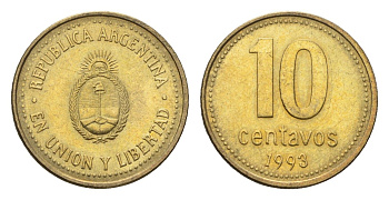 Аргентина 10 сентаво 1993 KM 107 алюминиевая бронза aUNC 4664-564