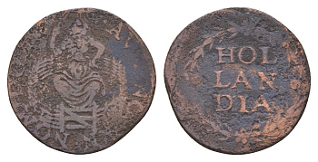 Нидерланды, Голландская Республика, Голландия 1 дуит ND (1590-1598) CNM 2.28.123, Ver 57.3, HPM Ho81, HNK 2004 медь 1519-341