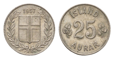 Исландия 25 эйре 1957 KM 11 медно-никель 4690-569