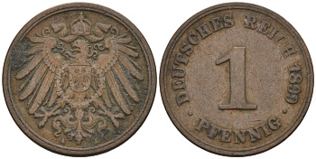 Германия 1 пфенниг 1899 A KM 10, J. 10 медь 4567-1129