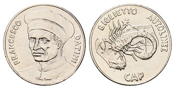 Италия жетон общественного транспорта города Прато - Франческо Датини диаметр 28,6 мм, вес 8,5 гр медно-никель 4670-1024