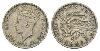 Кипр 	1 шиллинг 1947 Георг VI KM 27 медно-никель 4646-522