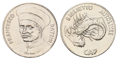 Италия жетон общественного транспорта города Прато - Франческо Датини диаметр 28,6 мм, вес 8,5 гр медно-никель 4670-1024