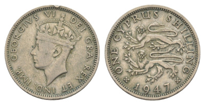 Кипр 	1 шиллинг 1947 Георг VI KM 27 медно-никель 4646-522