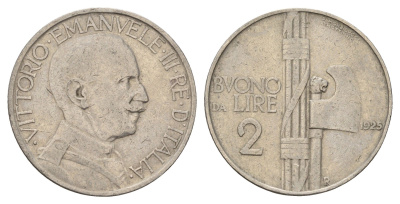 Италия 2 лиры 1925 Виктор Эммануил III (1900-1946) KM 63 никель 54-1615