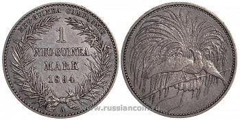 Германская Новая Гвинея 1 марка 1894  J. 705, KM 5 серебро    00-901-14