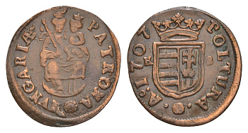 Венгрия 1 полтура 1707 KB, Ференц II Ракоци (1703-1711) KM 263.1, EH 1139a медь 650-434