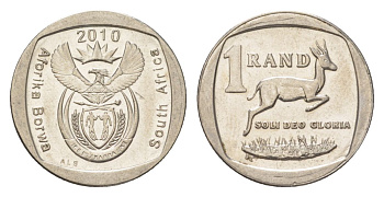 ЮАР 1 ранд 2010 KM 497 медь плакированная никелем UNC 4627-545
