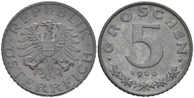 Австрия 5 грошей 1966 KM 2875 цинк 192-368