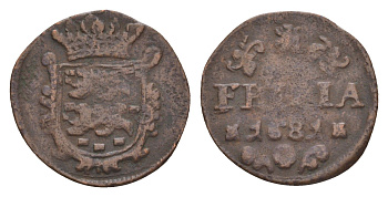 Нидерланды, Голландская Республика, Фрисландия 1 дуит 1681 KM 61 медь 4655-565