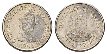 Джерси 5 пенсов 1990 башня Сеймур, Елизавета II (1952-2022) KM 56.2 медно-никель 4682-525