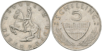 Австрия 5 шиллингов 1978 KM 2889a медно-никель 4579-345