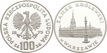 Польша 100 злотых 1975 MW, королевский замок в Варшаве KM 76, Parchimowicz 271 серебро PROOF 1087-8-73