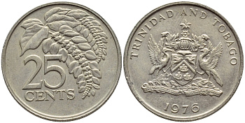 Тринидад и Тобаго 25 центов 1976 цветок дикая пуансеттия KM 28 медно-никель 4396-726