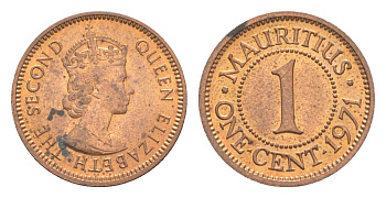 Маврикий 1 цент 1971 KM 31 бронза UNC 4617-852
