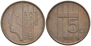 Нидерланды 5 центов 1992 Беатрикс (1980-2013) КМ 202 бронза 4606-1026