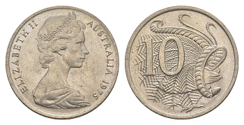 Австралия 10 центов 1975 Елизавета II (1952-2022), птица лирахвост KM 65 медно-никель 4364-325