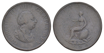 Великобритания 1/2 пенни 1799 Георг II (1727-1760) KM 647, Spink 3778 медь 4634-912