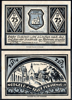 Фюрстенау (Пруссия, Ганновер) 75 пфеннигов 1921 Mehl Grabowski 400.1-3/4 бумага UNC (пресс) 7555-53-4-2