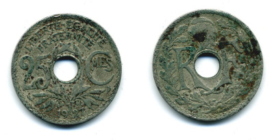 ФРАНЦИЯ 25 САНТИМОВ 1927 KM 867а медно-никель 84-411