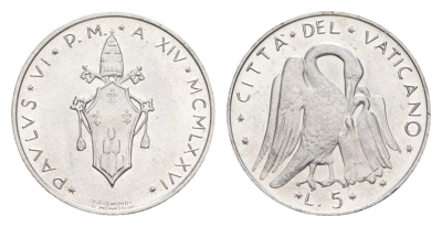 Ватикан 5 лир 1976 KM 118 алюминий UNC 4632-921