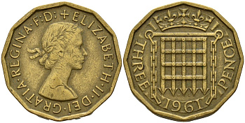 Великобритания 3 пенса 1961 Елизавета II (1952-2022) KM 900, Spink 4153 никель латунь 4150-731