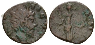 Римская Империя, императоры в Галлии антониниан 272 Тетрик, IMP C TETRICVS P F AVG, бюст императора / PAX AVG, Пация, персонификация Мира, локальная чеканка в Галлии RIC 100 биллон 1073-25-102