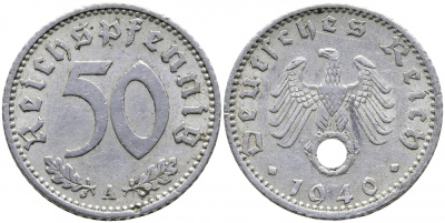 ГЕРМАНИЯ 50 РЕЙХСПФЕННИГОВ 1940 A KM 96, J 372 алюминий 4525-1212