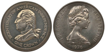 Остров Мэн 1 крона 1976 200 лет независимости США, Джордж Вашингтон KM 37 медно-никель UNC 1071-9-53