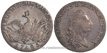 Пруссия 1 талер 1785 A, Фридрих Вильгельм II Dav. 2590, Kluge 123.5, Old. 70, KM 332.1 серебро 00-806-61