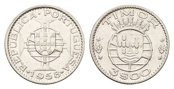 Португальский Тимор 3 эскудо 1958 год-тип KM 14 серебро 4669-761