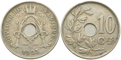 БЕЛЬГИЯ 10 САНТИМОВ 1923 BELGIQUE KM 85.1 медно-никель 3856-441