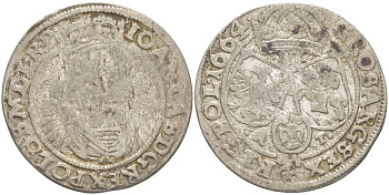 Польша 6 грошей (шостак) 1664 A-T, Ян II Казимир (1648-1668), вес 3,2 гр, легенда (IOAN CAS DG REX POL & SMDLRP) KM 91, Kopinski 136.6b серебро 1517-812