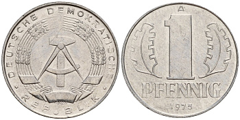 ГДР 1 пфенниг 1975 A KM 8.1 алюминий 112-567