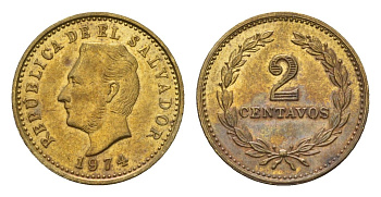 Сальвадор 2 сентаво 1974 KM 147 никель латунь UNC 4643-718