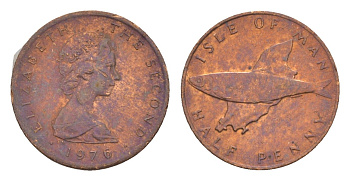 Остров Мэн 1/2 пенни 1976 PM, Елизавета II (1952-2022) KM 32 бронза 4655-924