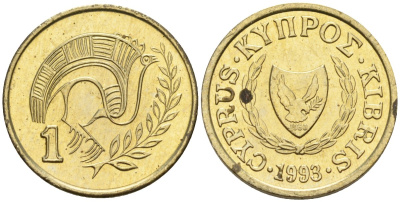 Кипр 1 цент 1993 KM 53.3 никель латунь 4174-1147