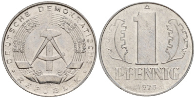 ГДР 1 пфенниг 1975 A KM 8.1 алюминий 112-567