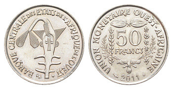 Западная Африка (BCEAO) 50 франков 2011 KM 6 медно-никель UNC 4651-914