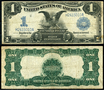 США 1 доллар 1899 серебряный сертификат, голубая серия, орел, подписи Elliott, White Pick 338 c (7)  бумага   451-375-1-2