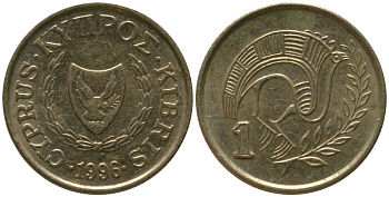 Кипр 1 цент 1996 KM 53.3 никель латунь 4154-1146